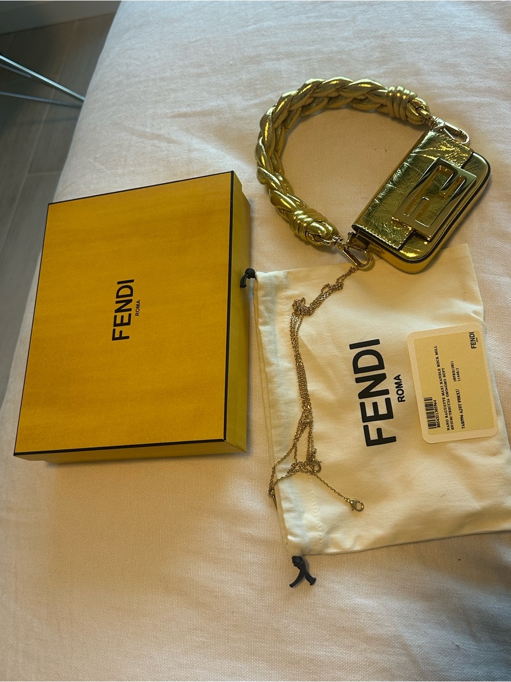 Fendi Nano Baguette NWT Gold